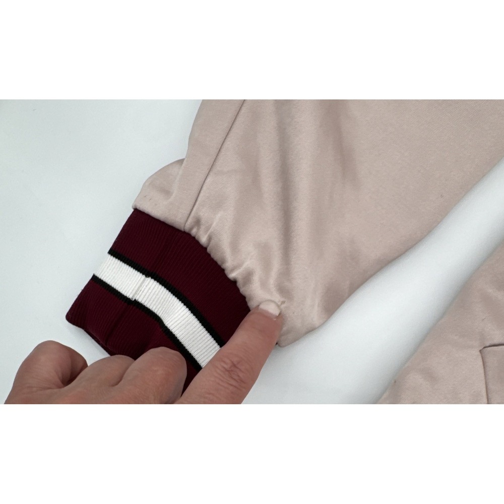 Aritzia Babaton Chelsea Satin Bomber Jacket Sz M Dusty Rose Varsity Preppy - Picture 16 of 16